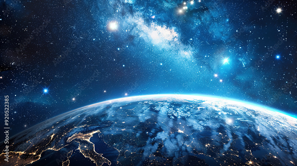 Obraz premium view of the planet earth in space with beautiful stars