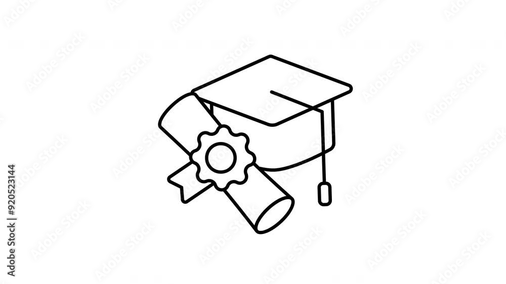 Animated graduation line icon on transparent background, school and ...