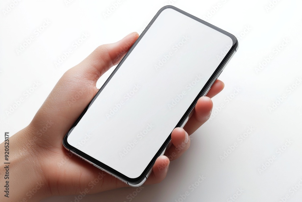 Blank Smartphone Mockup on Hand created with Generative AI Blank Smartphone Mockup on Hand created with Generative AI