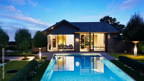 Wallpaper Mural Modern home design with a stunning pool at dusk Torontodigital.ca