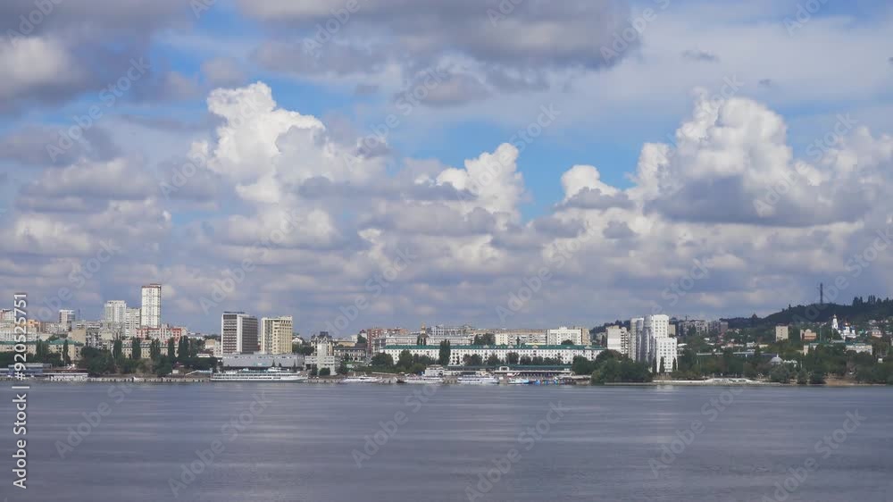 beautiful landscape of provincial town Saratov of Russia with Volga river, top view beautiful landscape of provincial town Saratov of Russia with Volga river, top view
