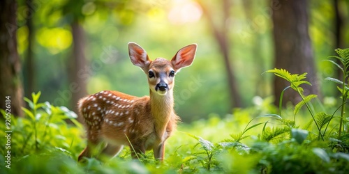 Adorable baby deer in a forest setting , wildlife, nature, fawn, cute, young, forest, animal, mammal, woodland, adorable, brown