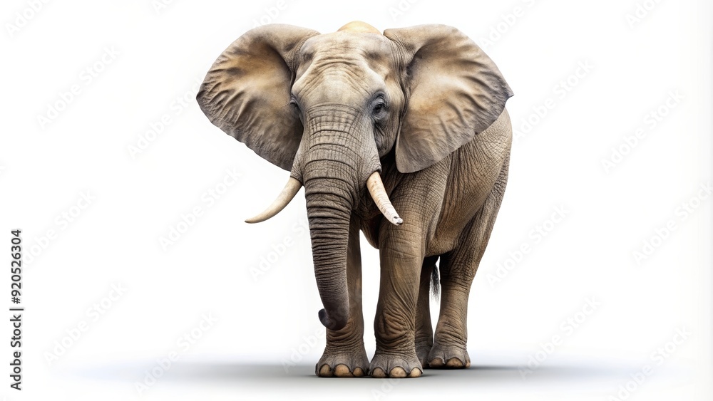 Fototapeta premium Elephant isolated on white background, elephant, isolated, white background, animal, wildlife, large, mammal, tusks, trunk