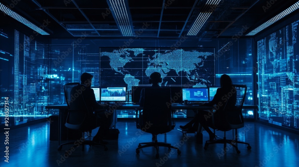 Cybersecurity Experts Working in a Modern Control Room Cybersecurity Experts Working in a Modern Control Room