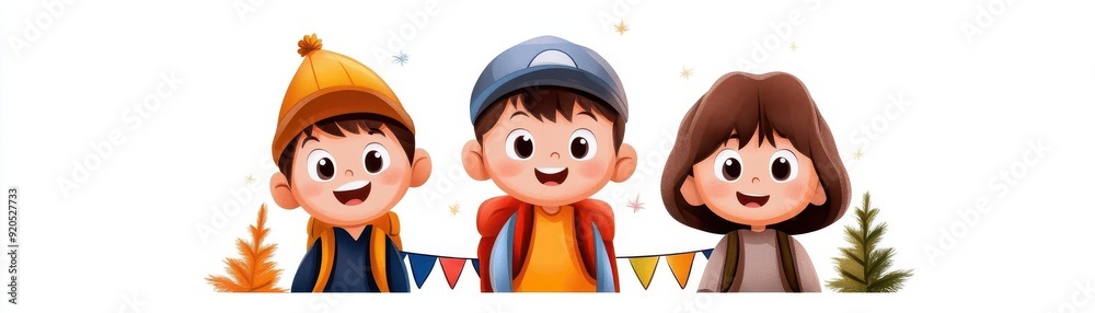 Three cheerful children celebrating together, showcasing joy and friendship in a bright, playful setting. Three cheerful children celebrating together, showcasing joy and friendship in a bright, playful setting.