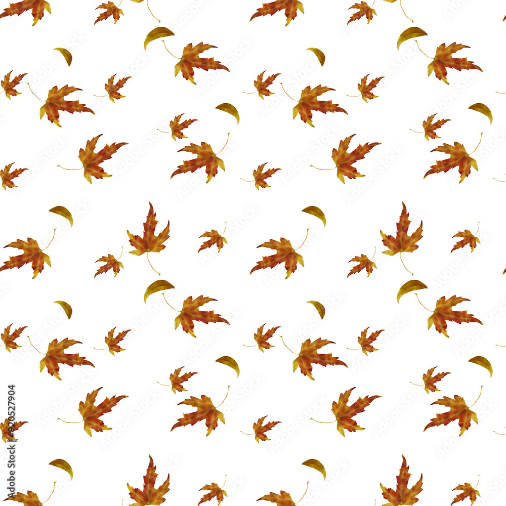 Autumn leaves. Yellow and red leaves of maple and linden. Seamless watercolor illustration in digital style. Set of beautiful leaves isolated on background. Golden Autumn and Thanksgiving Autumn leaves. Yellow and red leaves of maple and linden. Seamless watercolor illustration in digital style. Set of beautiful leaves isolated on background. Golden Autumn and Thanksgiving