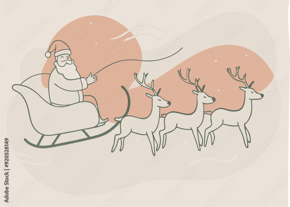 illustration of Santa clause riding his sleigh pulled by reindeers. Vector Christmas element white background illustration of Santa clause riding his sleigh pulled by reindeers. Vector Christmas element white background