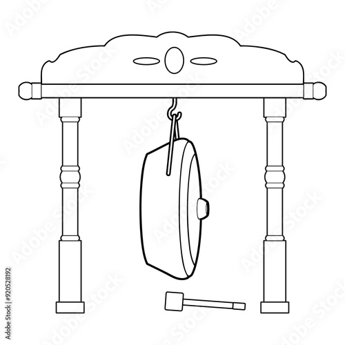 gong gamelan outline vector illustration