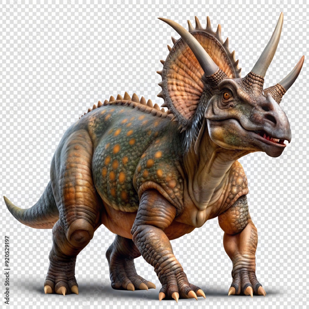 Fototapeta premium ancient animal horned dinosaur realistic photo illustration on transparent background