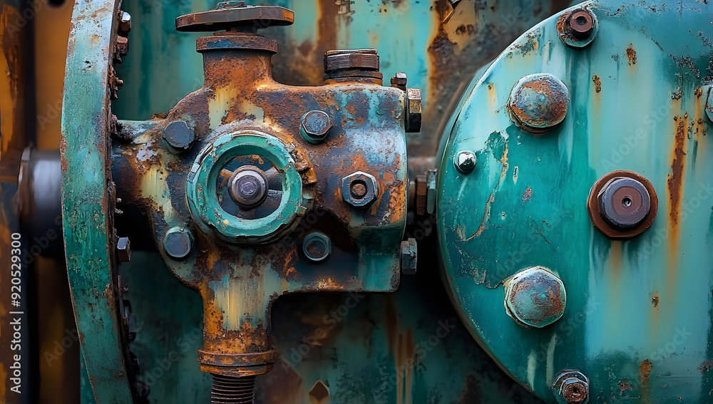 Close-up of Rusty Industrial Machine with Green Patina Close-up of Rusty Industrial Machine with Green Patina