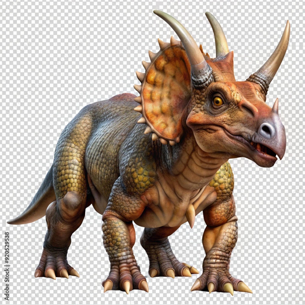 Fototapeta premium ancient animal horned dinosaur realistic photo illustration on transparent background