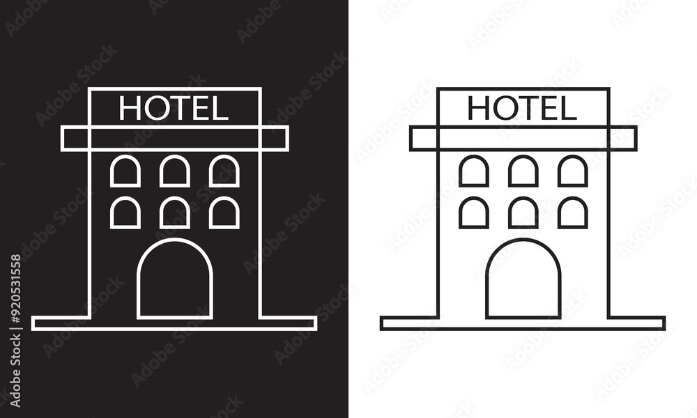 Fototapeta premium Hotel editable stroke web icon set. Vector illustration. Isolated on white and black background. EPS 10