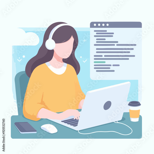 Coder female as professional programmer for web scripts tiny person concept Illustration 