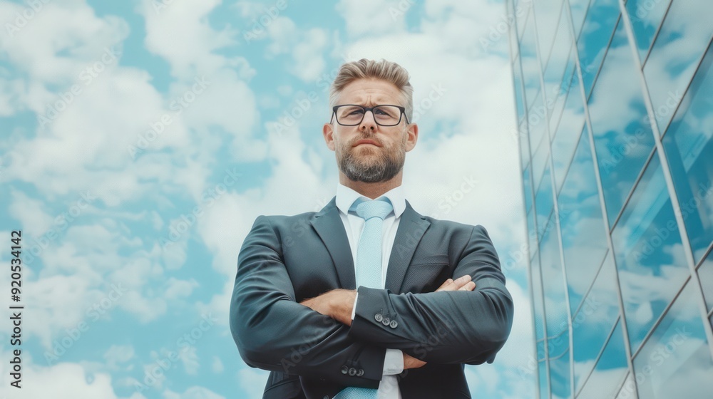 Confident Entrepreneur Leading Successful Startup in Front of Glass Building, Generative Ai Confident Entrepreneur Leading Successful Startup in Front of Glass Building, Generative Ai