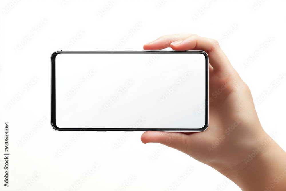 Blank Smartphone Mockup on Hand created with Generative AI Blank Smartphone Mockup on Hand created with Generative AI