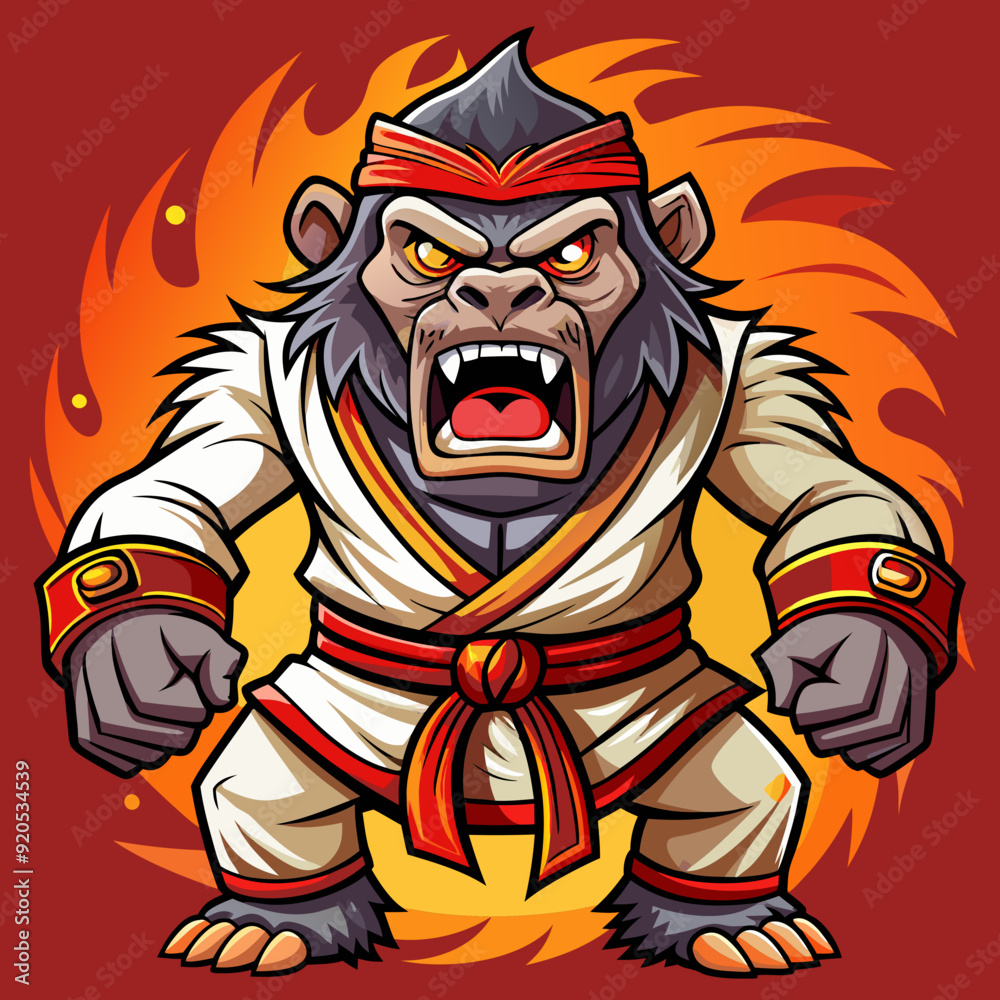 gorilla monkey cartoon karate character mascot in kimono gorilla monkey cartoon karate character mascot in kimono