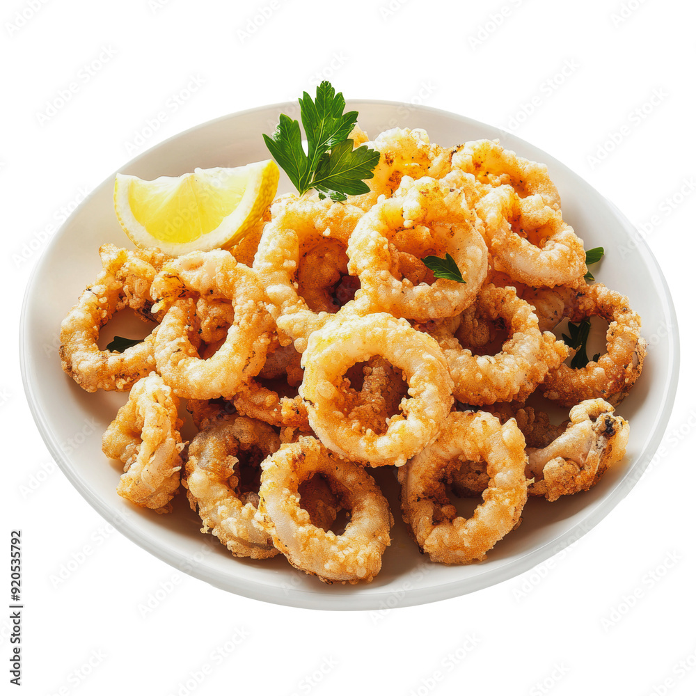 PNG Crispy fried calamari served with lemon wedges PNG Crispy fried calamari served with lemon wedges