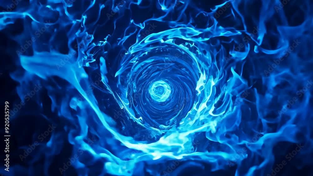 Blue fire swirl animation depicting abstract patterns in dark setting