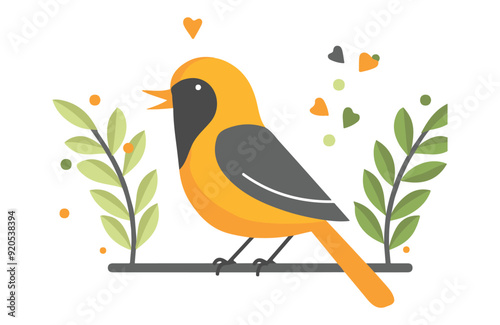 Flat Oriole bird stay vector kawaii on white background