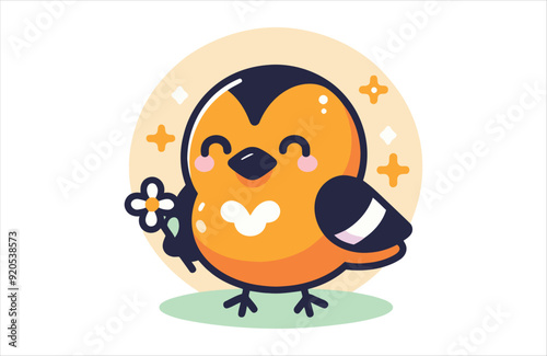 Flat Oriole bird stay vector kawaii on white background