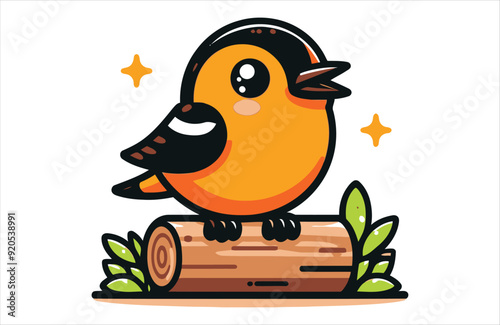 Flat Oriole bird stay vector kawaii on white background