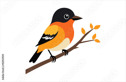 Flat Oriole bird stay vector kawaii on white background