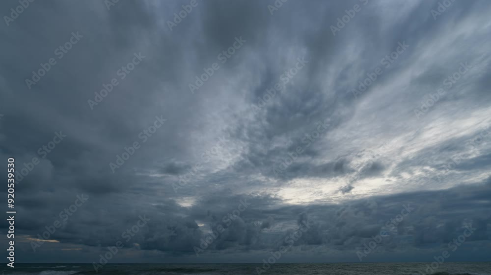 Time lapse clip of several fluffy curly rolling cloud layers in windy weather before the storm Dark Clouds.