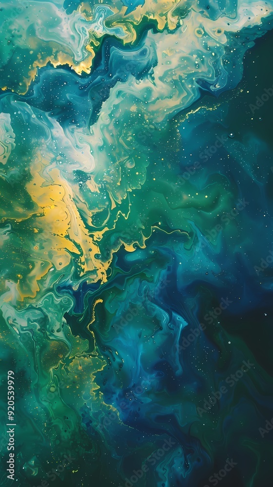 Artistic yellow and green swirl paint abstract graphic poster background