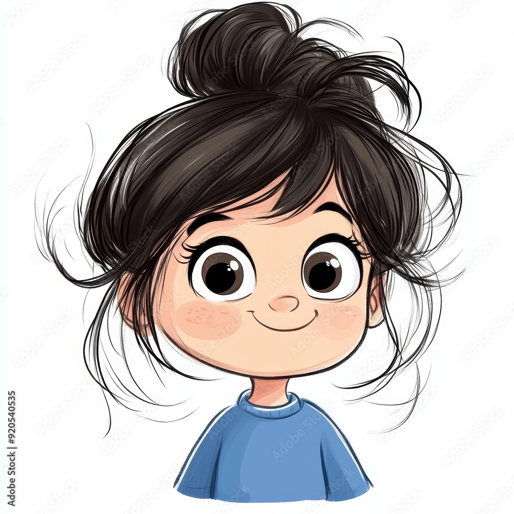 A cute cartoon character of a 3yearold girl with a square face, showcasing playful and cheerful doodle art style. A cute cartoon character of a 3yearold girl with a square face, showcasing playful and cheerful doodle art style.