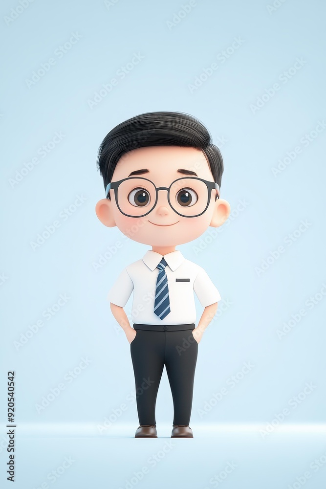A cartoonstyle child in a white shirt, short tie, and glasses, showcasing a vibrant, bold design in finance. A cartoonstyle child in a white shirt, short tie, and glasses, showcasing a vibrant, bold design in finance.