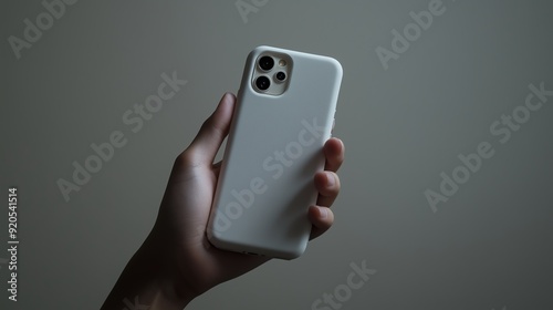 Wallpaper Mural A person holding a white phone case against a gray background in soft lighting Torontodigital.ca