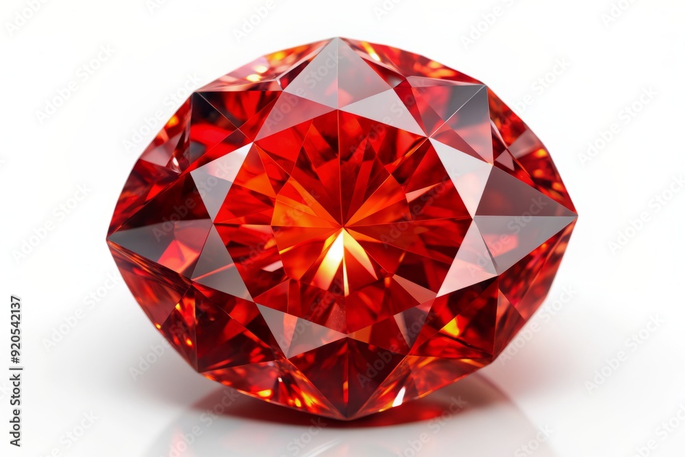 Isolated on a pristine white background, a radiant, fiery red diamond shines brightly, showcasing its brilliance and fire for high-end jewelry and luxury designs.
