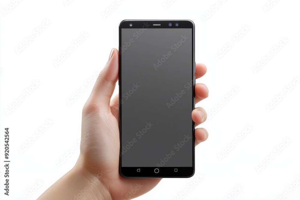 Blank Smartphone Mockup on Hand created with Generative AI Blank Smartphone Mockup on Hand created with Generative AI