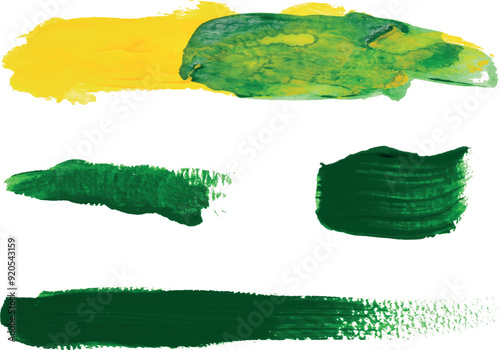 A smear of thick green and yellow paint on isolated background, gouache sample