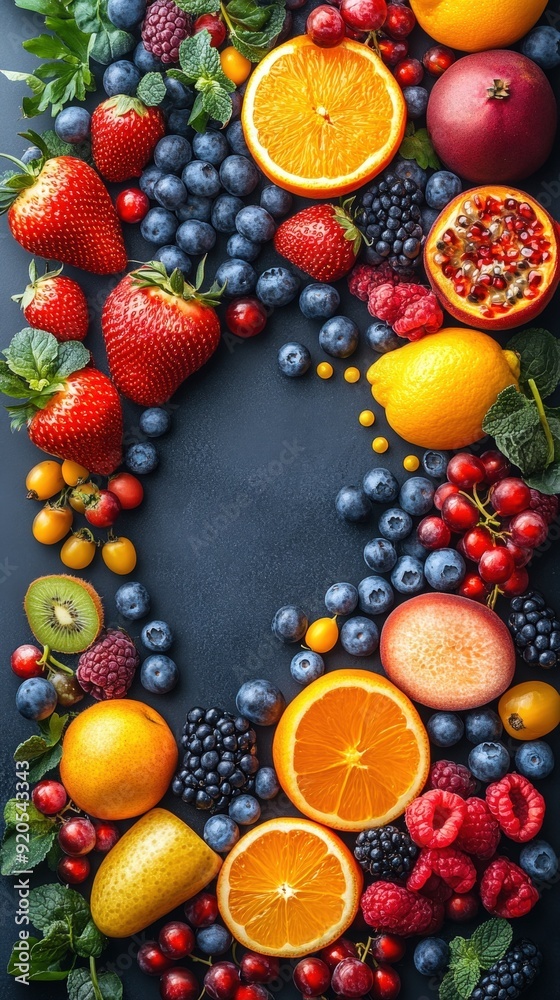Fresh fruits and vegetables, vitamin sources, flat design illustration Fresh fruits and vegetables, vitamin sources, flat design illustration