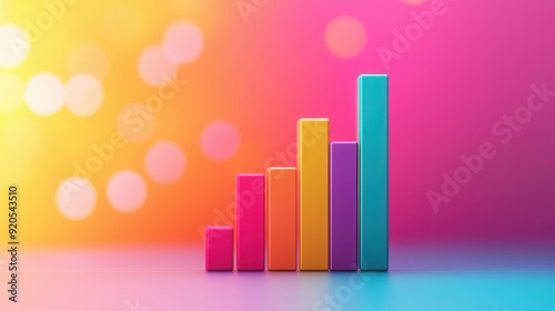 Colorful Bar Chart Growing Upward on Gradient Background.