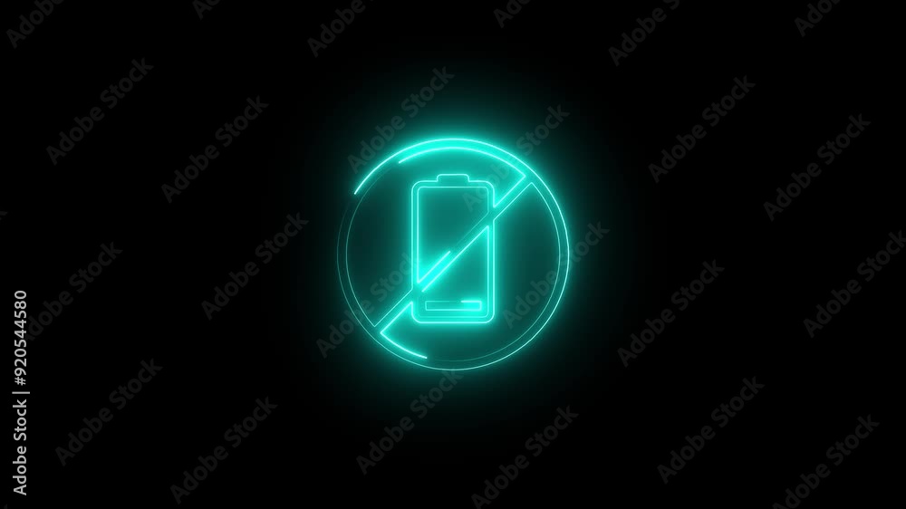 Glowing neon line No charging icon isolated