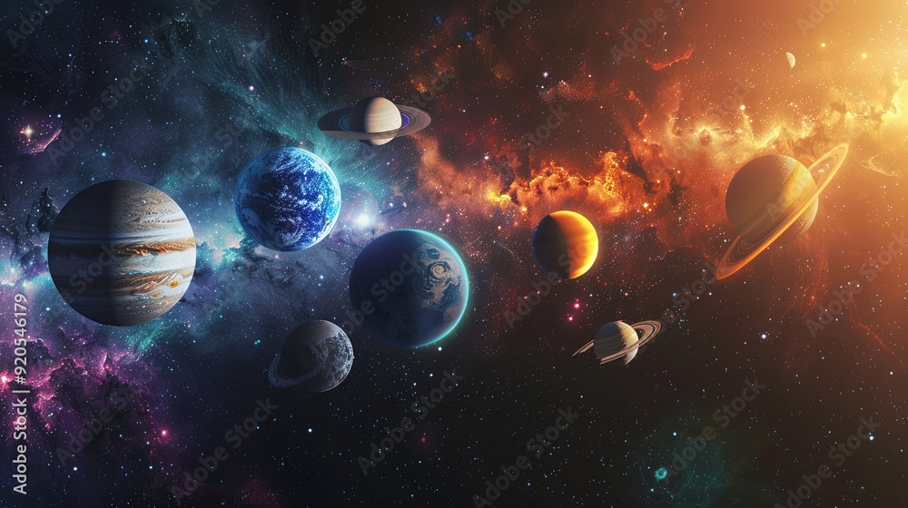 Cosmic Diversity: Colorful Planetary System in Nebula Cosmic Diversity: Colorful Planetary System in Nebula