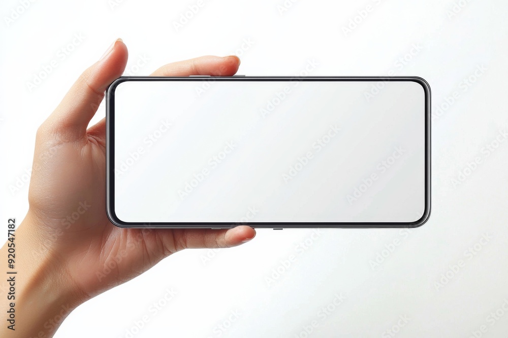 Blank Smartphone Mockup on Hand created with Generative AI Blank Smartphone Mockup on Hand created with Generative AI