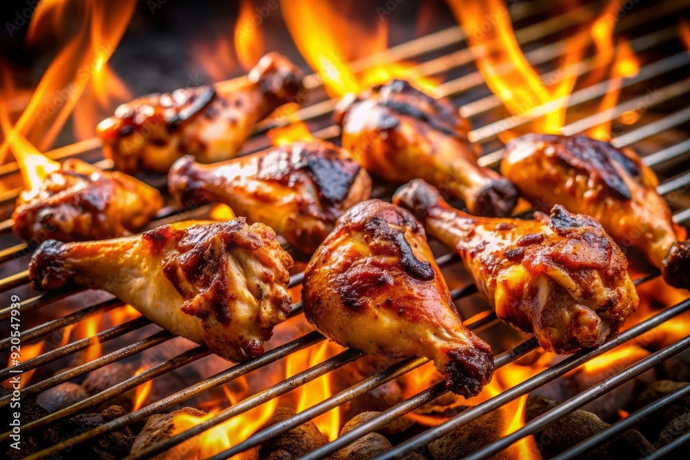 Savory grilled chicken wings sizzle on a barbecue grate above a bed of glowing coals, tantalizingly juicy and perfectly charred, ready for devouring. Savory grilled chicken wings sizzle on a barbecue grate above a bed of glowing coals, tantalizingly juicy and perfectly charred, ready for devouring.