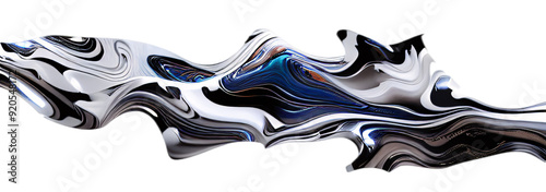 Fluid Metallic Wave with Blue Accents on Transparent Background - High-Tech Graphic Resource for Modern Design