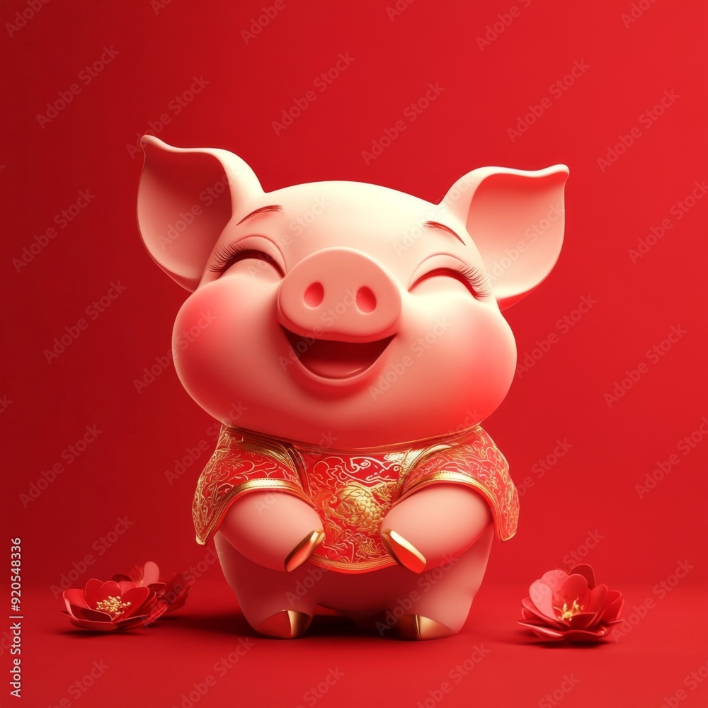 Chinese Zodiac Lively 3D Red Art Background for the Year of the Pig, Celebrating Abundance and Joy with a Modern Twist. Chinese Zodiac Lively 3D Red Art Background for the Year of the Pig, Celebrating Abundance and Joy with a Modern Twist.