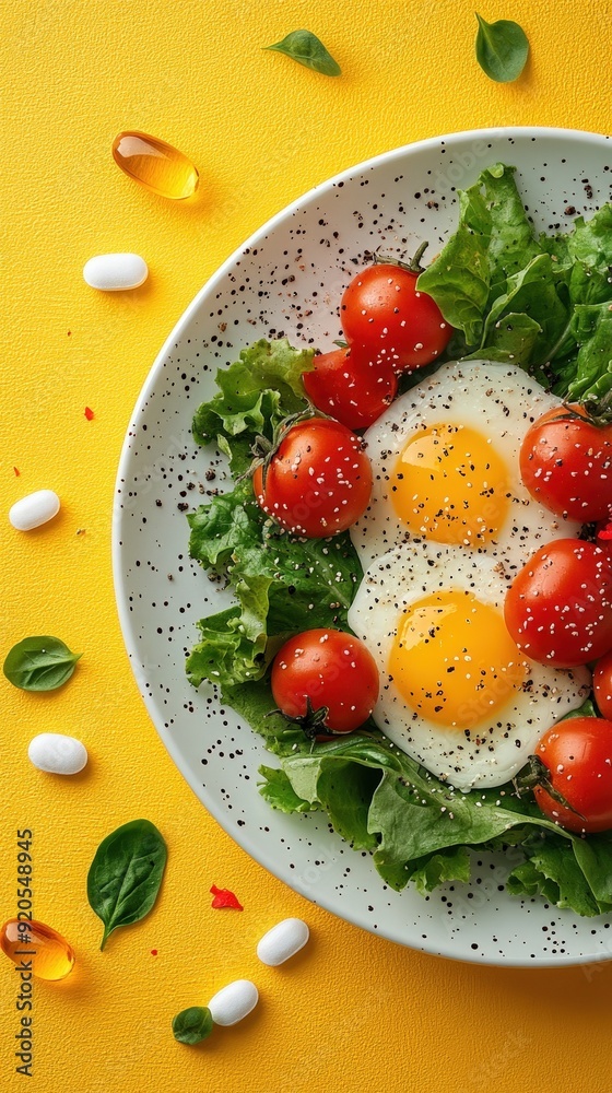Balanced plate, vitamins and nutrition, flat design illustration Balanced plate, vitamins and nutrition, flat design illustration