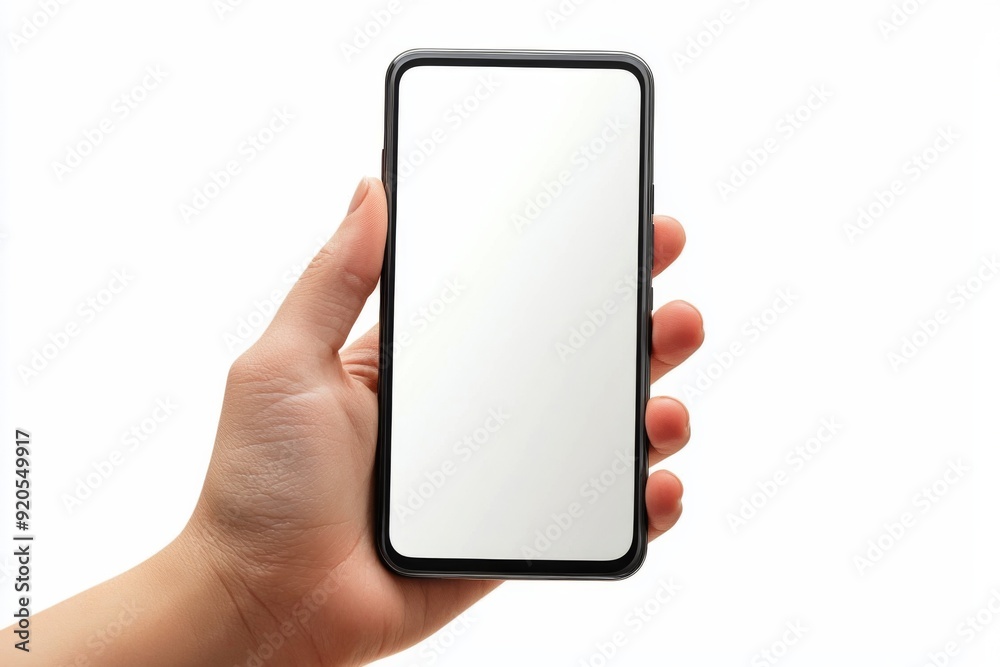 Blank Smartphone Mockup on Hand created with Generative AI Blank Smartphone Mockup on Hand created with Generative AI