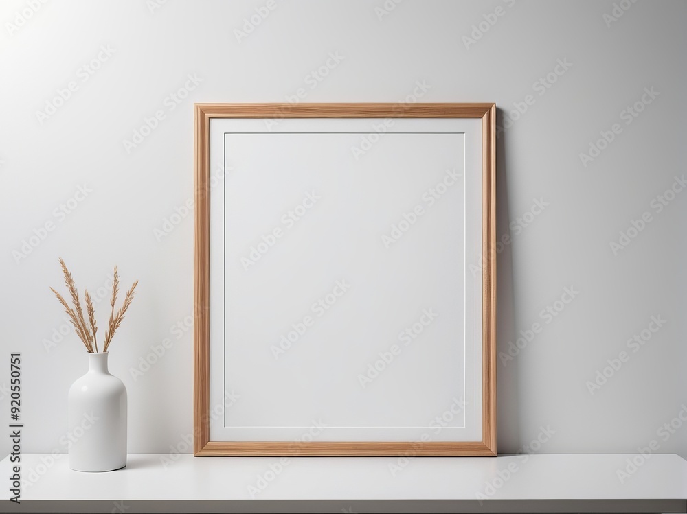 Empty Picture Frame on a White Shelf with Dried Grass in a Vase Empty Picture Frame on a White Shelf with Dried Grass in a Vase