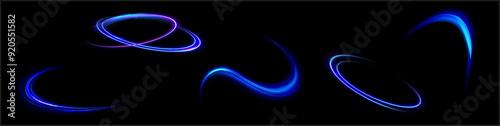 Blue glowing shiny lines effect vector background. Luminous white lines of speed. Light glowing effect. Light trail wave, fire path trace line and incandescence curve twirl.