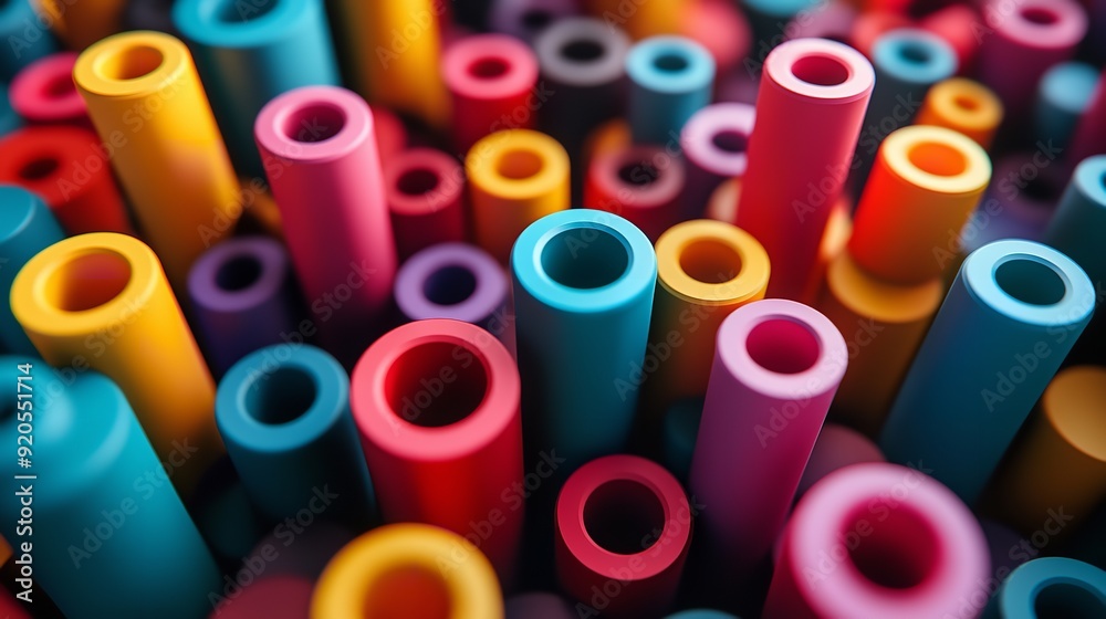 Fototapeta premium Abstract domino cascade, digital art, vibrant stellar colors, wideangle view, soft focus , minimalist