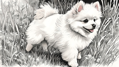 white pomeranian puppy on the grass