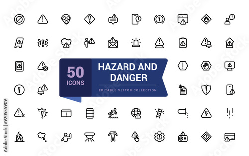 Hazard and danger icons set. Web and UI icons pack. Pixel perfect, minimalistic outline icons collection. Editable vector illustration.