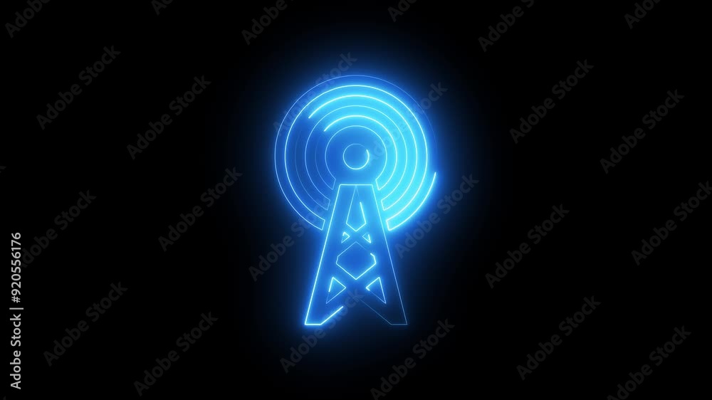 wireless tower with radio waves. A neon-glow symbol of a broadcast tower wireless tower with radio waves. A neon-glow symbol of a broadcast tower
